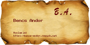 Bencs Andor névjegykártya